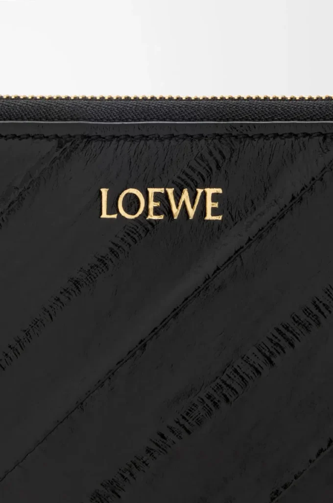 Portafoglio slim con chiusura a zip e nodo in pelle di anguilla Nero Portafoglio slim con chiusura a zip e nodo in pelle di anguilla Nero