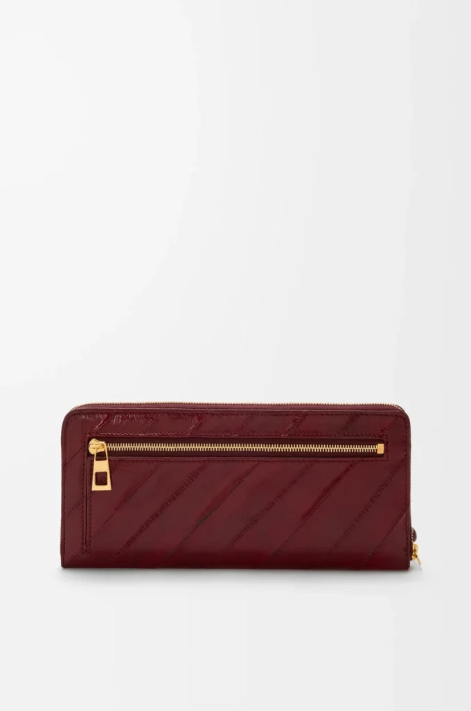 Portafoglio slim con zip e nodo in pelle di anguilla Dark Burgundy Portafoglio slim con zip e nodo in pelle di anguilla Dark Burgundy