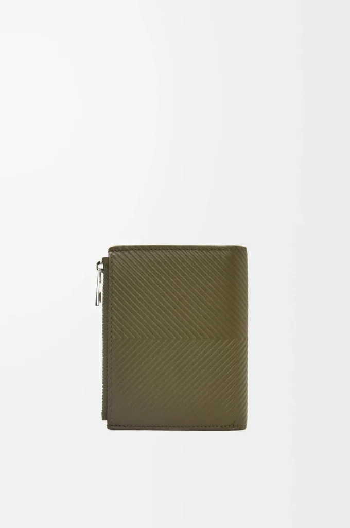 Portafoglio sottile e compatto in classica pelle di vitello martellata Dark Khaki Portafoglio sottile e compatto in classica pelle di vitello martellata Dark Khaki