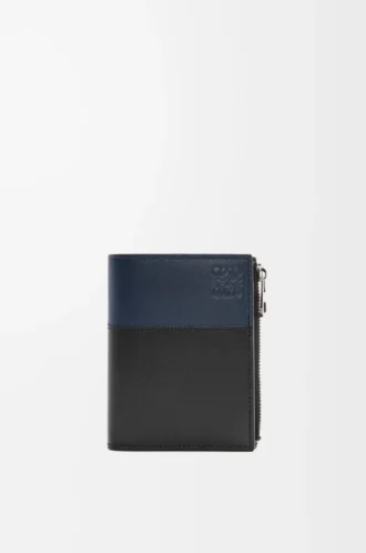 Portafoglio sottile e compatto in pelle di vitello lucida    Nero/Blu navy intenso