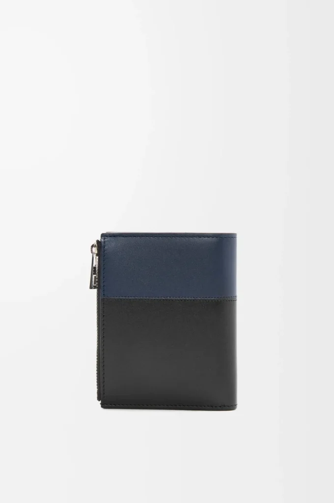Portafoglio sottile e compatto in pelle di vitello lucida Nero/Blu navy intenso Portafoglio sottile e compatto in pelle di vitello lucida Nero/Blu navy intenso