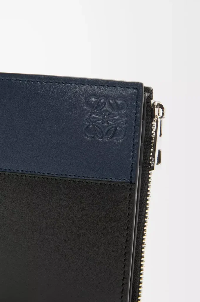 Portafoglio sottile e compatto in pelle di vitello lucida Nero/Blu navy intenso Portafoglio sottile e compatto in pelle di vitello lucida Nero/Blu navy intenso