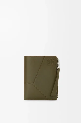 Portafoglio sottile e compatto Puzzle in classica pelle di vitello Dark Khaki