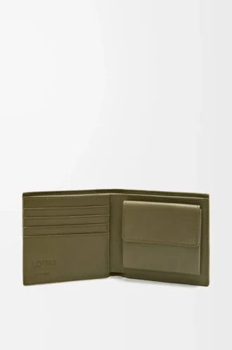 Portamonete bifold in classica pelle di vitello martellata Dark Khaki
