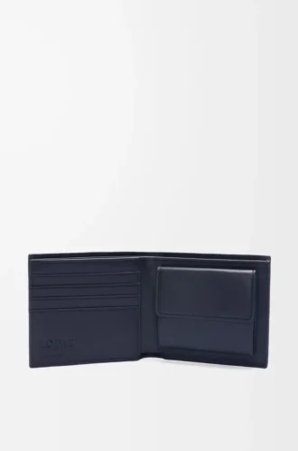 Portamonete bifold in classica pelle di vitello testurizzata Deep Navy