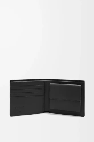 Portamonete bifold in classica pelle di vitello testurizzata nera