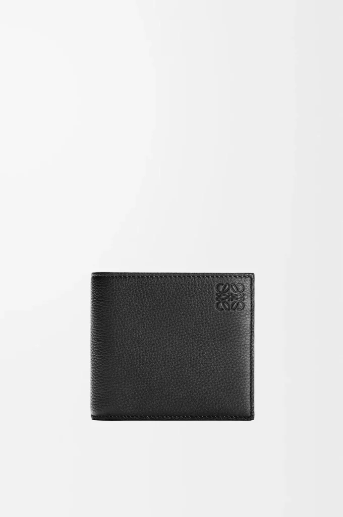 Portamonete bifold in morbida pelle di vitello martellata Nero Portamonete bifold in morbida pelle di vitello martellata Nero