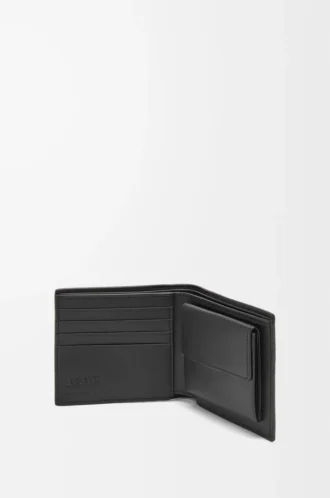 Portamonete bifold in morbida pelle di vitello martellata Nero