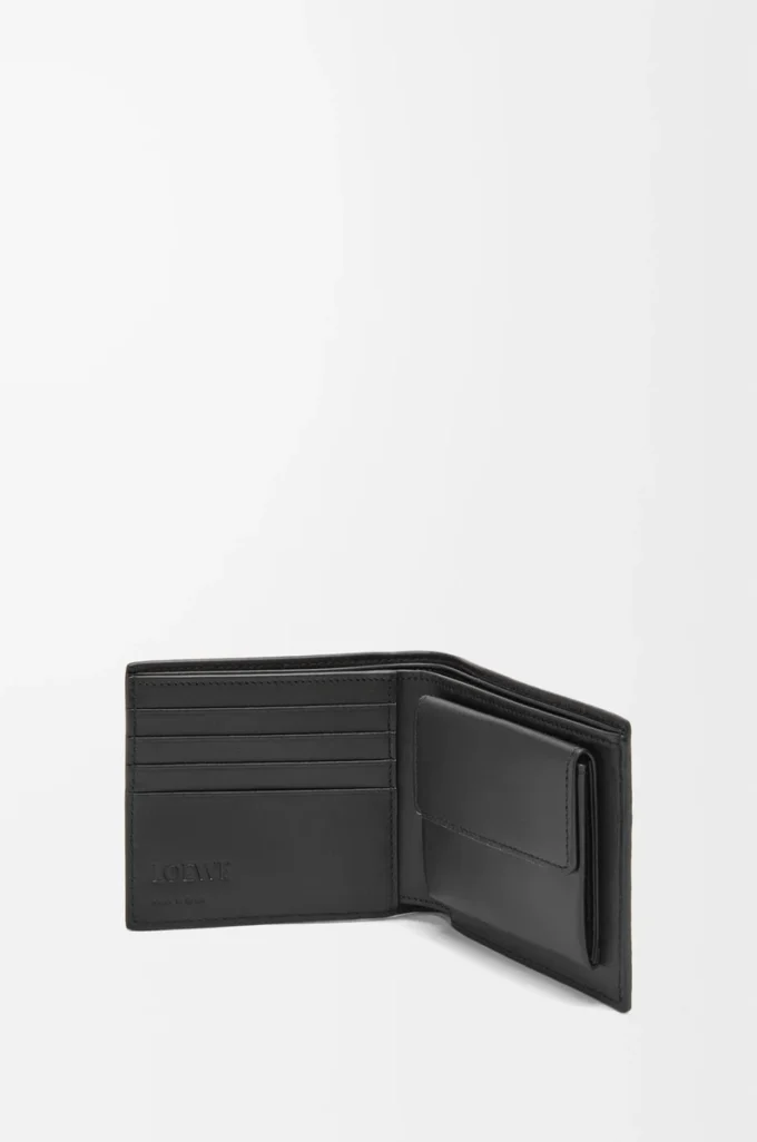 Portamonete bifold in morbida pelle di vitello martellata Nero Portamonete bifold in morbida pelle di vitello martellata Nero