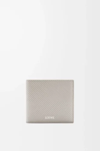 Portamonete bifold in pelle di vitello classica testurizzata Shell Grey
