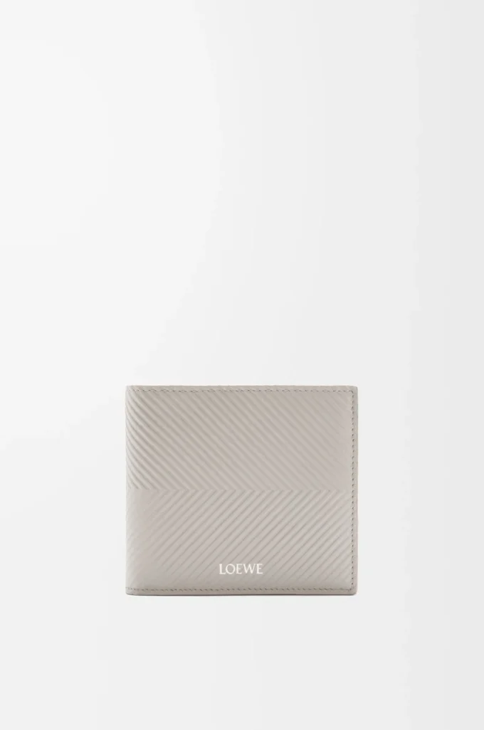 Portamonete bifold in pelle di vitello classica testurizzata Shell Grey