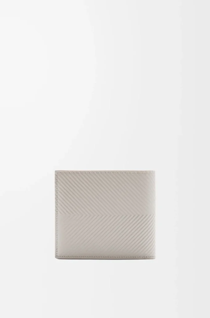 Portamonete bifold in pelle di vitello classica testurizzata Shell Grey