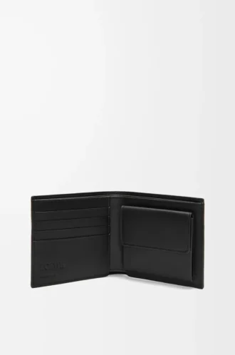 Portamonete bifold in pelle di vitello satinata Nero