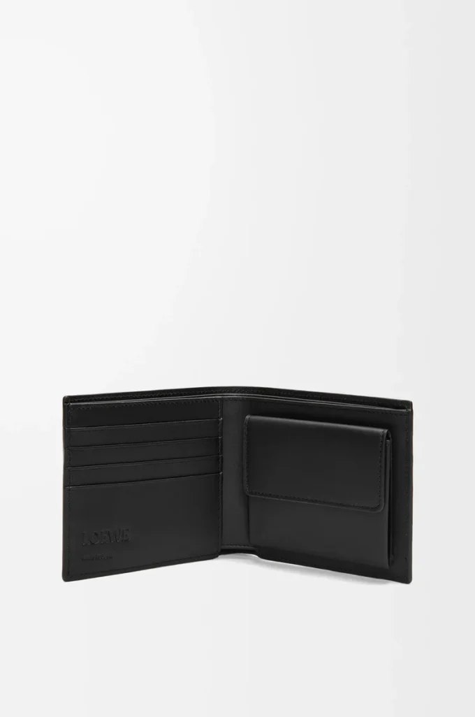 Portamonete bifold in pelle di vitello satinata Nero Portamonete bifold in pelle di vitello satinata Nero