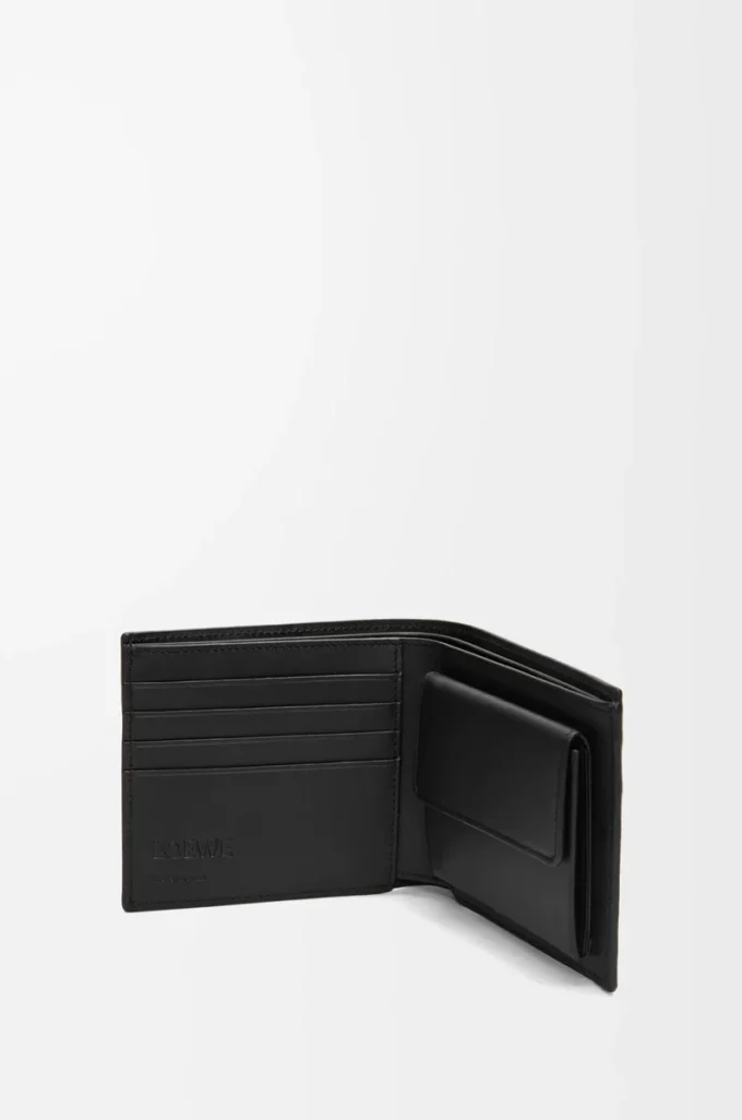 Portamonete bifold in pelle di vitello satinata Nero Portamonete bifold in pelle di vitello satinata Nero