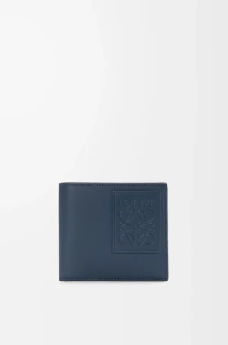 Portamonete bifold in pelle di vitello satinata tinta indaco