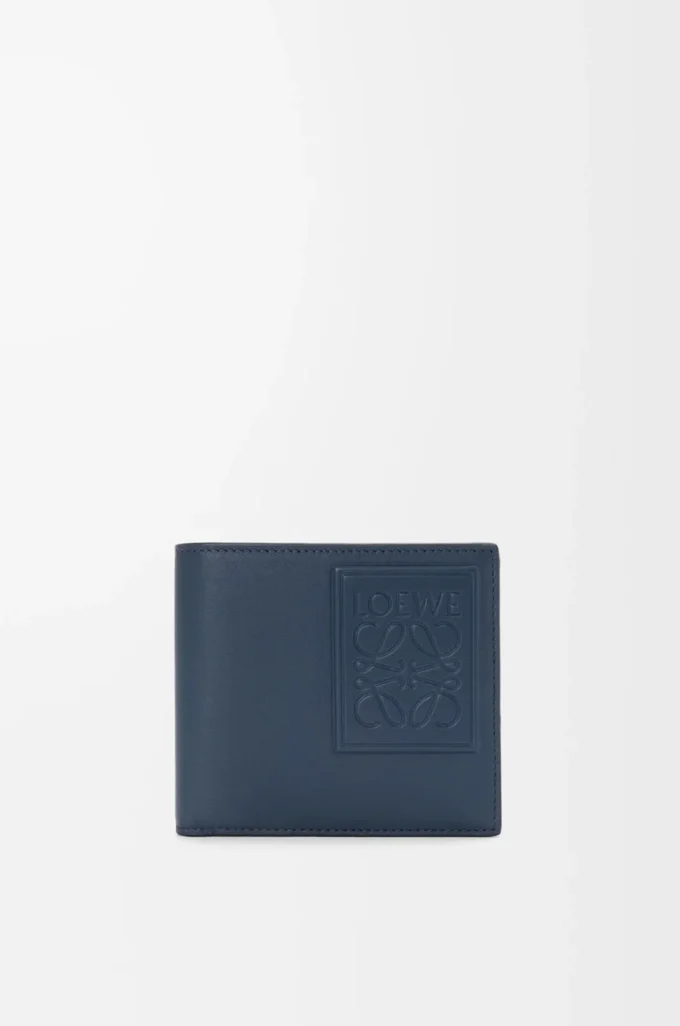 Portamonete bifold in pelle di vitello satinata tinta indaco Portamonete bifold in pelle di vitello satinata tinta indaco