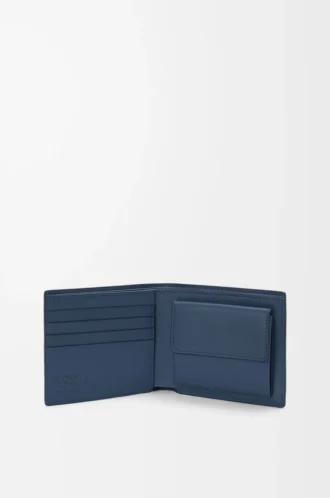 Portamonete bifold in pelle di vitello satinata tinta indaco