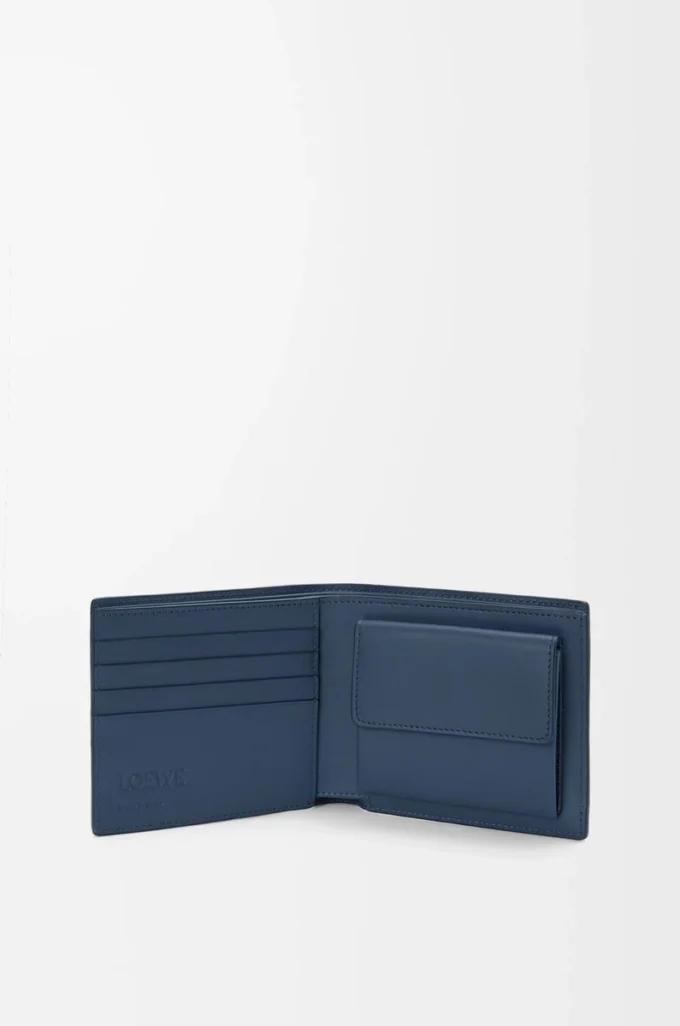Portamonete bifold in pelle di vitello satinata tinta indaco Portamonete bifold in pelle di vitello satinata tinta indaco