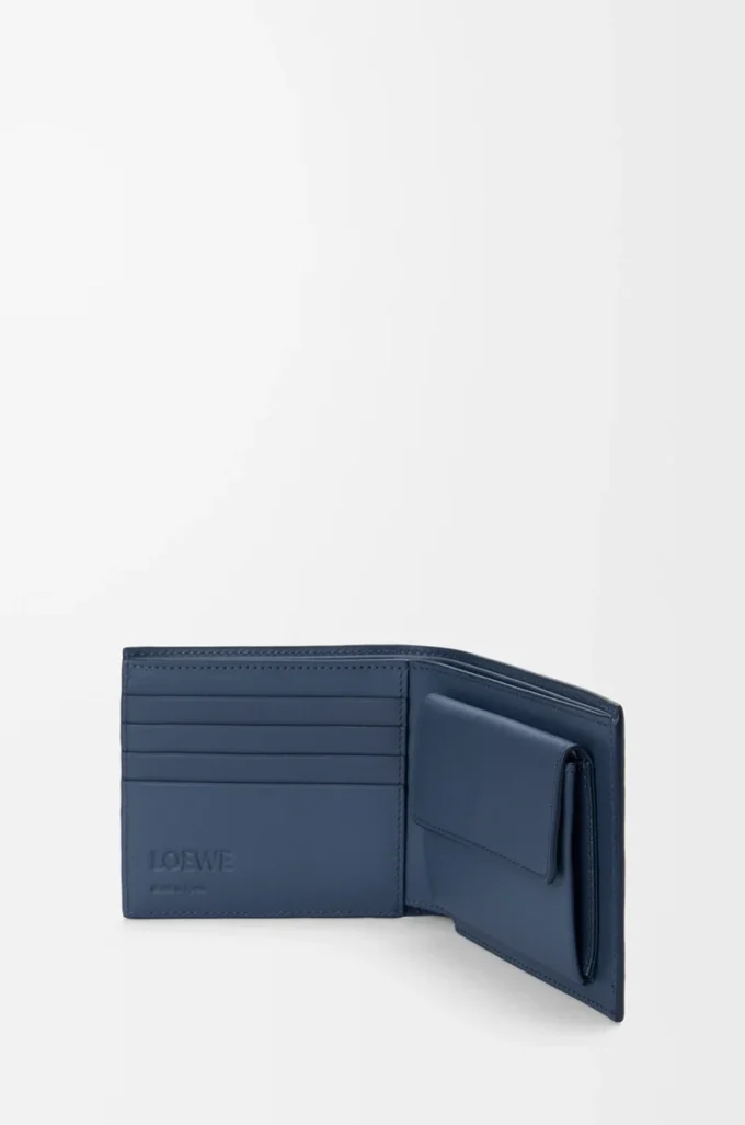 Portamonete bifold in pelle di vitello satinata tinta indaco Portamonete bifold in pelle di vitello satinata tinta indaco