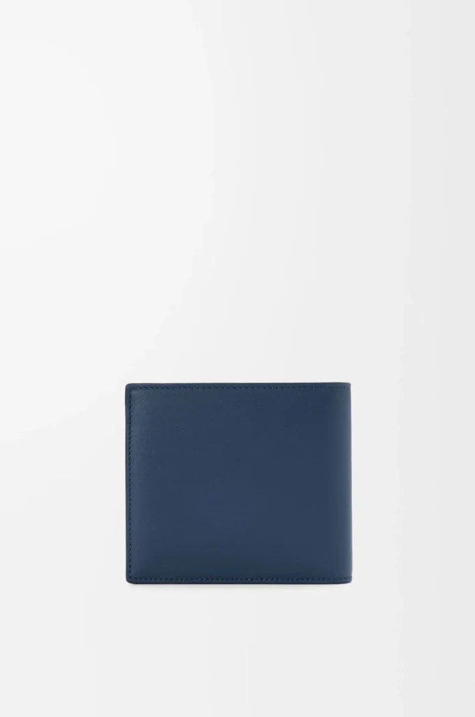 Portamonete bifold in pelle di vitello satinata tinta indaco Portamonete bifold in pelle di vitello satinata tinta indaco