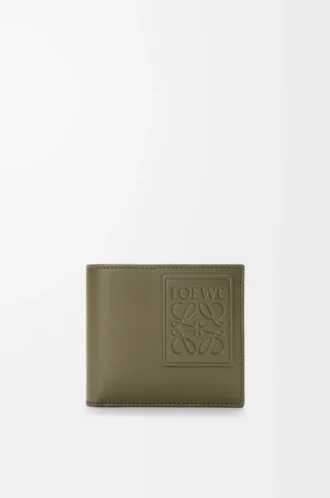 Portamonete bifold in pelle di vitello satinata verde kaki