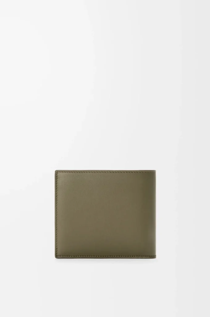Portamonete bifold in pelle di vitello satinata verde kaki Portamonete bifold in pelle di vitello satinata verde kaki