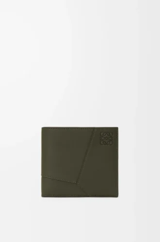 Portamonete bifold Puzzle in classica pelle di vitello Dark Khaki