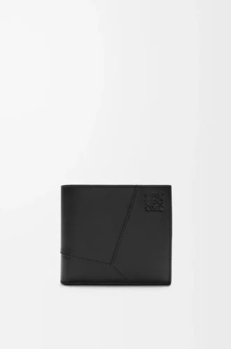 Portamonete bifold Puzzle in classica pelle di vitello Nero