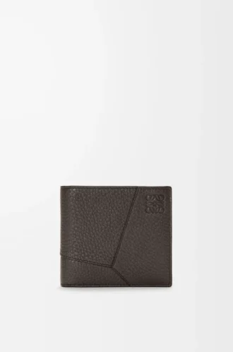 Portamonete bifold Puzzle in morbida pelle di vitello martellata Grigio scuro