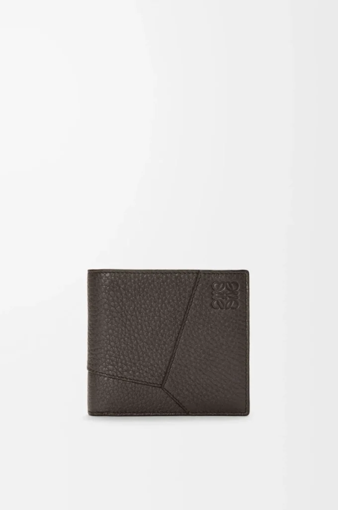 Portamonete bifold Puzzle in morbida pelle di vitello martellata Grigio scuro