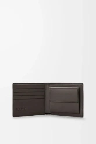 Portamonete bifold Puzzle in morbida pelle di vitello martellata Grigio scuro