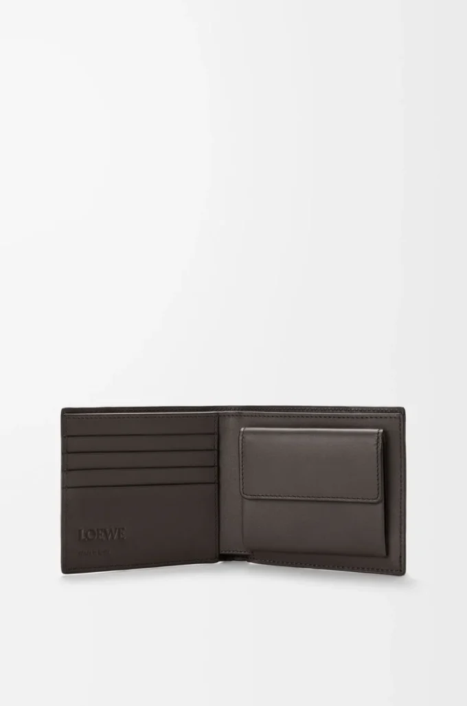Portamonete bifold Puzzle in morbida pelle di vitello martellata Grigio scuro