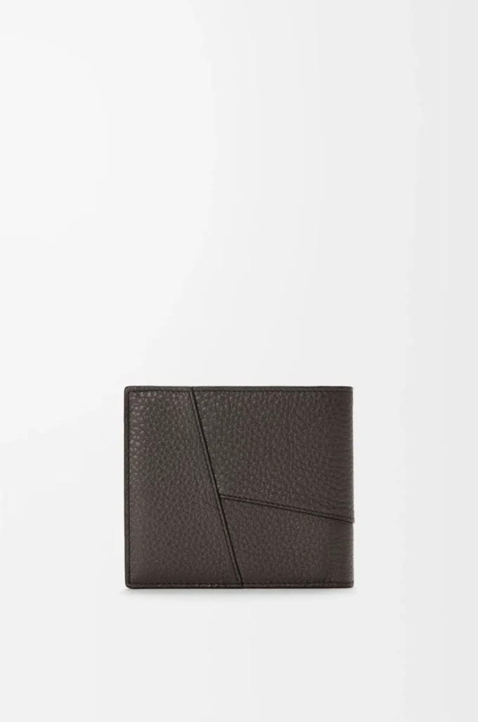 Portamonete bifold Puzzle in morbida pelle di vitello martellata Grigio scuro
