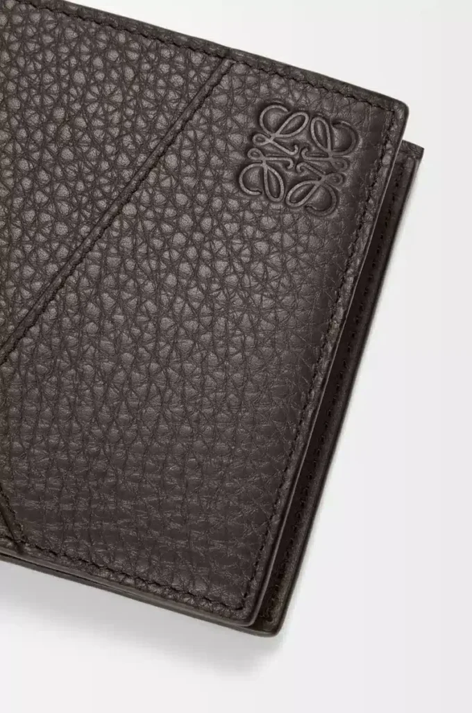 Portamonete bifold Puzzle in morbida pelle di vitello martellata Grigio scuro