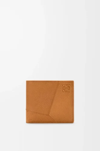Portamonete bifold Puzzle in morbida pelle di vitello martellata Marrone chiaro Canyon