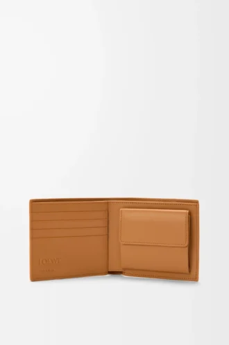Portamonete bifold Puzzle in morbida pelle di vitello martellata Marrone chiaro Canyon