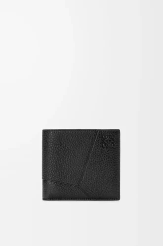 Portamonete bifold Puzzle in morbida pelle di vitello martellata Nero