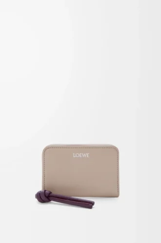 Portamonete con zip in pelle di vitello nappa lucida Clay/Plum