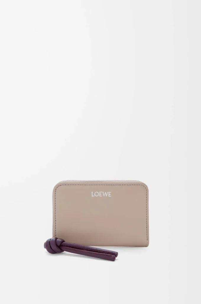 Portamonete con zip in pelle di vitello nappa lucida Clay/Plum