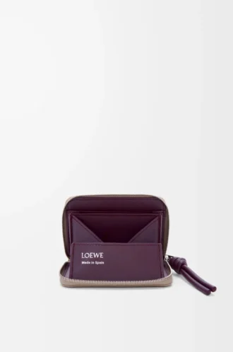 Portamonete con zip in pelle di vitello nappa lucida Clay/Plum