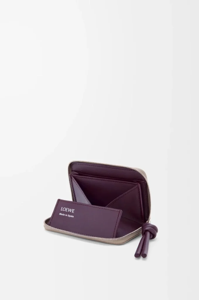 Portamonete con zip in pelle di vitello nappa lucida Clay/Plum