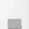 Portamonete con zip in pelle di vitello nappa lucida grigio conchiglia/dente di leone