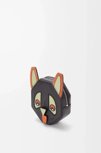 Portamonete Futurist Cat in classica pelle di vitello Charcoal