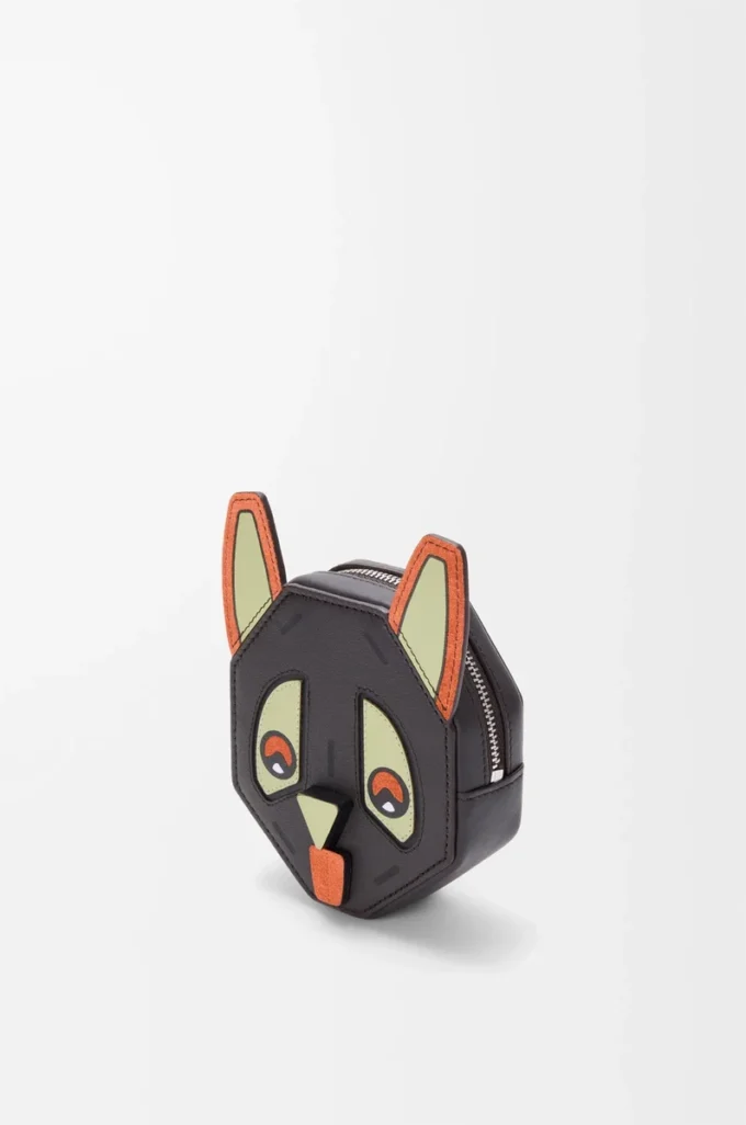 Portamonete Futurist Cat in classica pelle di vitello Charcoal