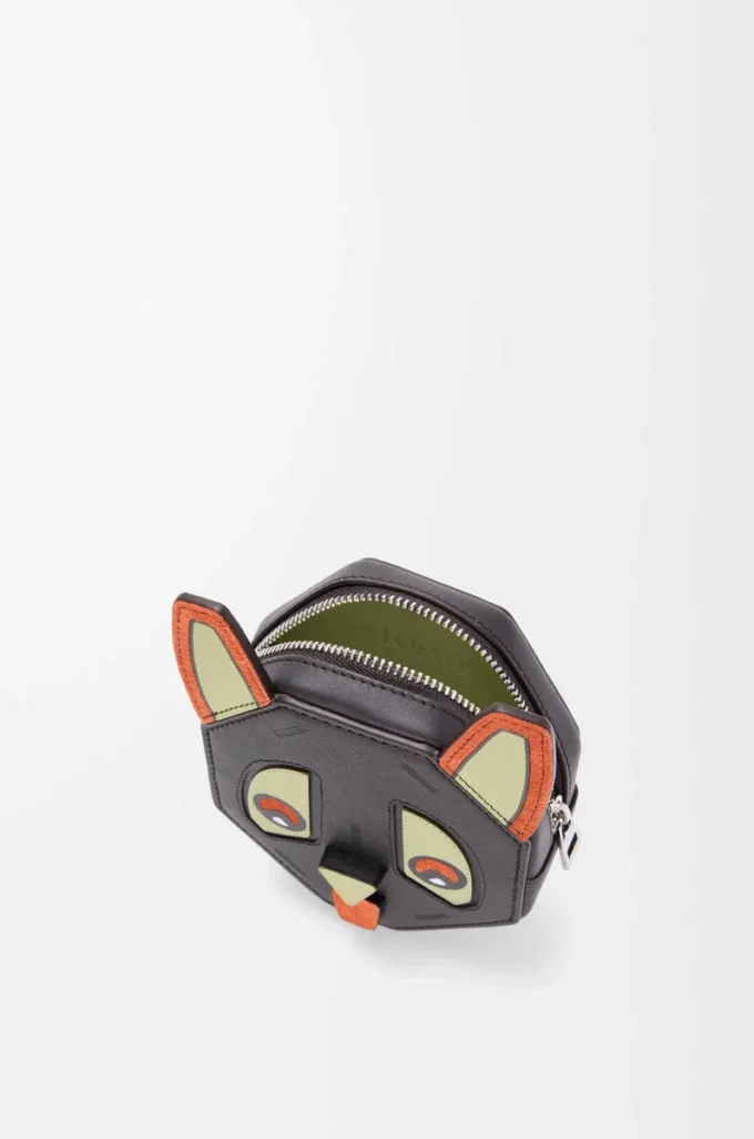 Portamonete Futurist Cat in classica pelle di vitello Charcoal