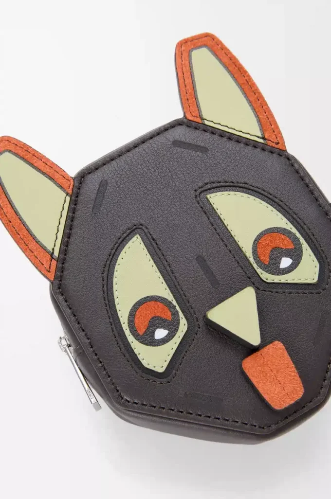 Portamonete Futurist Cat in classica pelle di vitello Charcoal