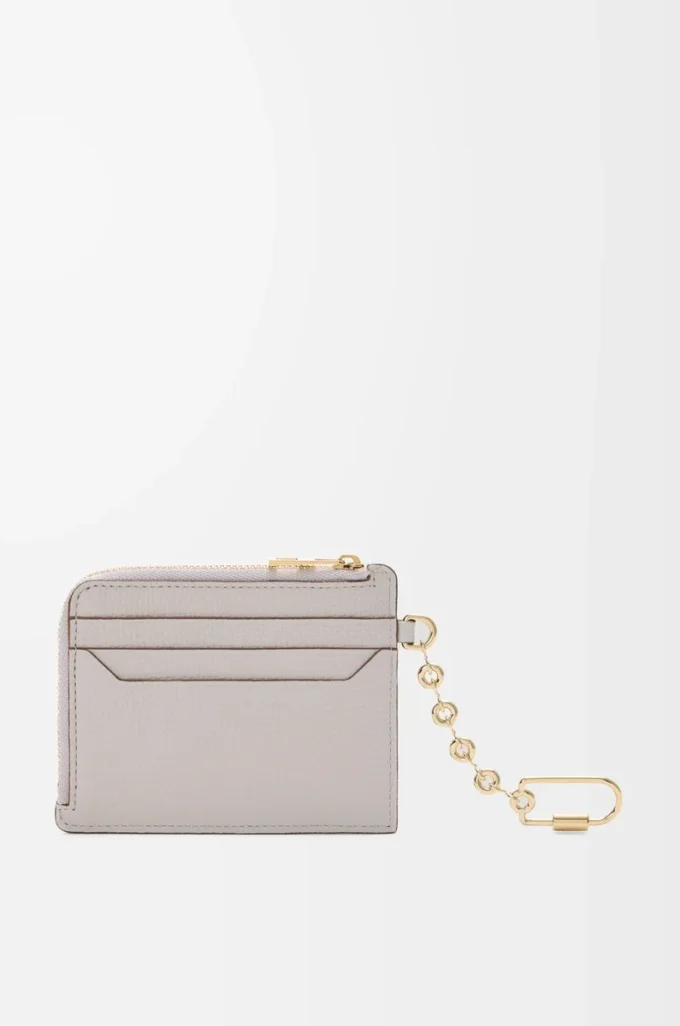 Portamonete quadrato Anagram in pelle di vitello martellata Light Ghost Grey