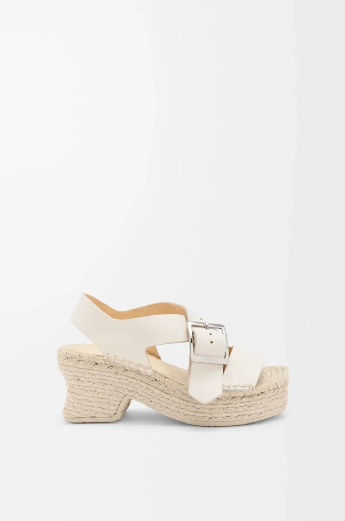 Sandalo con plateau in espadrille a petalo in morbida pelle di vitello Bianco Sandalo con plateau in espadrille a petalo in morbida pelle di vitello Bianco