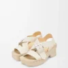 Sandalo con plateau in espadrille a petalo in morbida pelle di vitello Bianco Sandalo con plateau in espadrille a petalo in morbida pelle di vitello Bianco